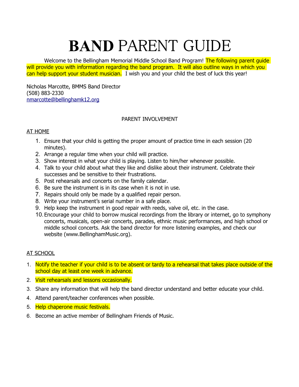 Band PARENT GUIDE