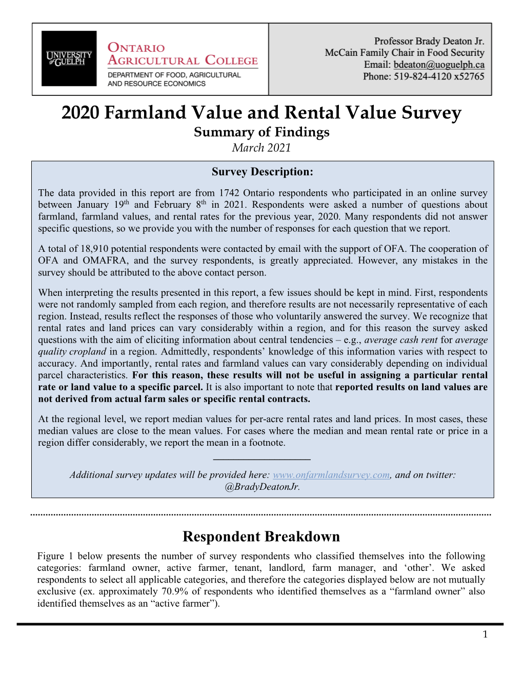 2020 Farmland Value and Rental Value Survey Summary of Findings March 2021