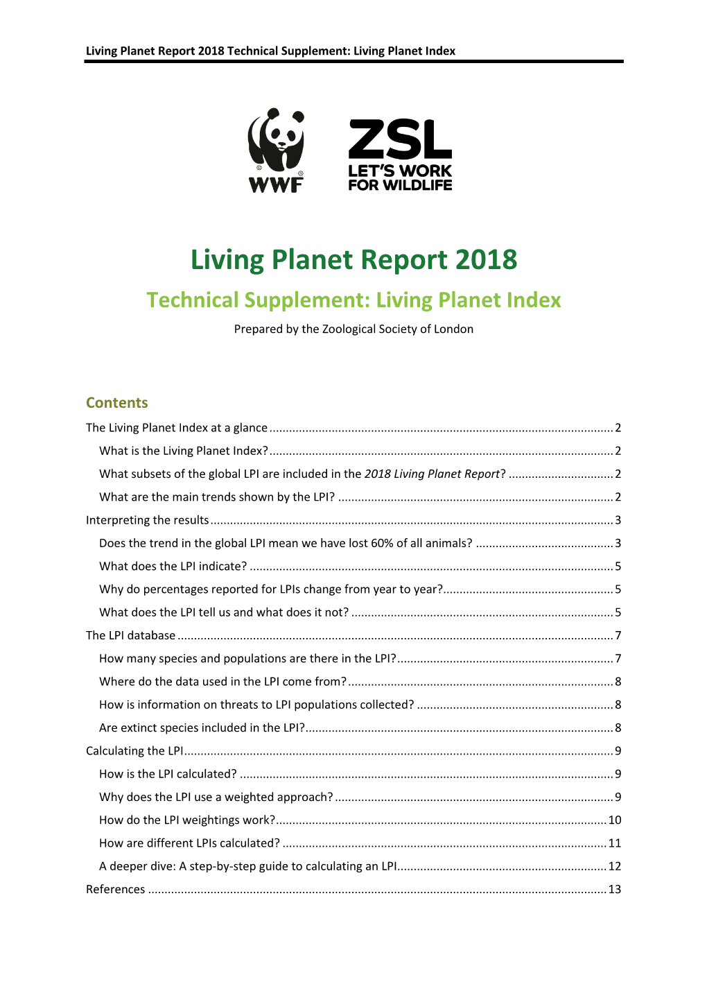 Living Planet Report 2018 Technical Supplement: Living Planet Index