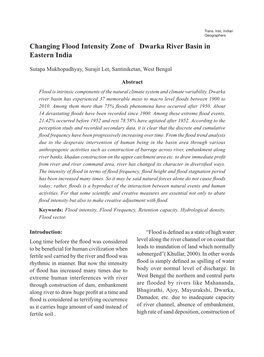 Changing Flood Intensity Zone of Dwarka River Basin in Eastern India