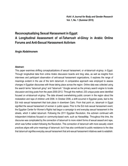 Reconceptualizing Sexual Harassment in Egypt: a Longitudinal Assessment of El-Taharrush El-Ginsy in Arabic Online Forums and Anti-Sexual Harassment Activism