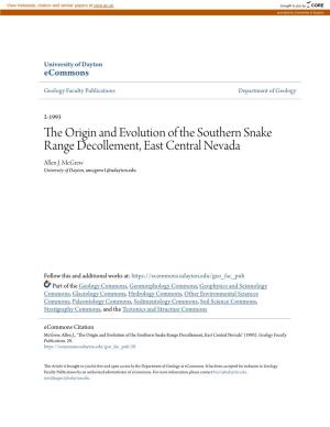 The Origin and Evolution of the Southern Snake Range Decollement, East Central Nevada Allen J