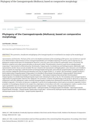 Phylogeny of the Caenogastropoda (Mollusca), Based on Comparative Morphologryegister Login
