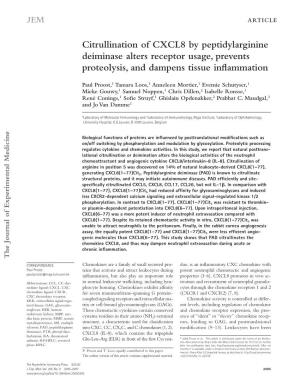 Citrullination of CXCL8 by Peptidylarginine Deiminase Alters