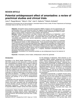 Potential Antidepressant Effect of Amantadine: a Review of Preclinical Studies and Clinical Trials Inara F