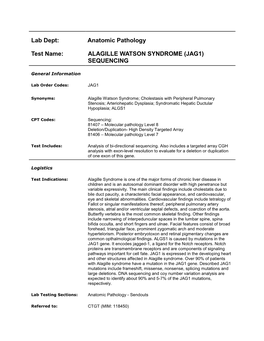 Alagille Watson Syndrome (JAG1) Sequencing & Deletion/Duplication