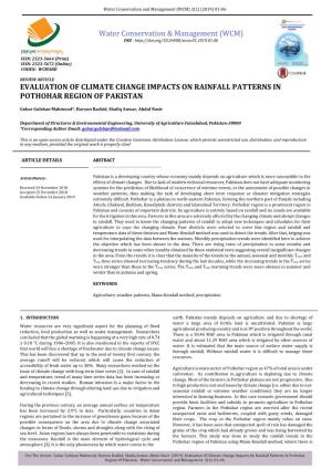 Evaluation of Climate Change Impacts on Rainfall Patterns in Pothohar Region of Pakistan