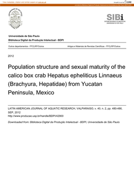Population Structure and Sexual Maturity of the Calico Box Crab Hepatus Epheliticus Linnaeus (Brachyura, Hepatidae) from Yucatan Peninsula, Mexico