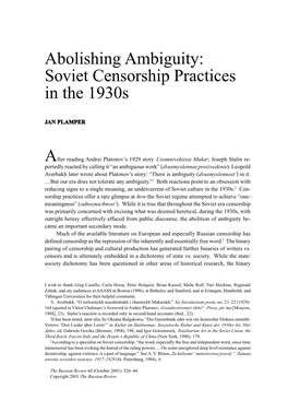 Abolishing Ambiguity: Soviet Censorship Practices in the 1930S