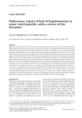 Naltrexone: Report of Lack of Hepatotoxicity in Acute Viral Hepatitis, with a Review of the Literature