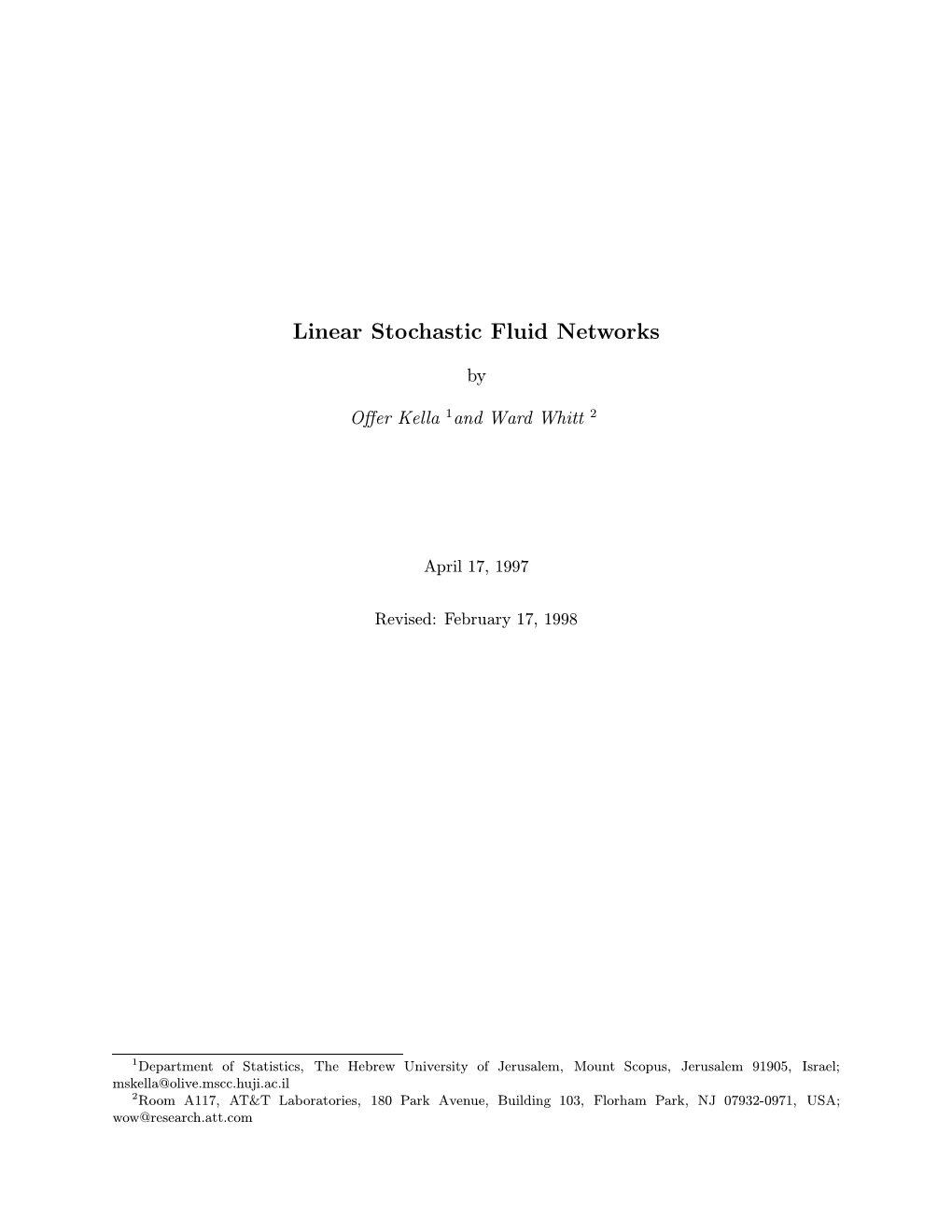 Linear Stochastic Fluid Networks