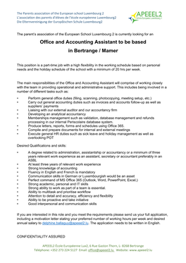 Office and Accounting Assistant to Be Based in Bertrange / Mamer