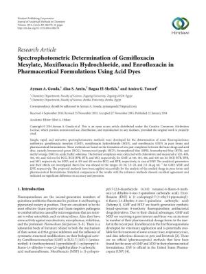 Spectrophotometric Determination of Gemifloxacin Mesylate, Moxifloxacin Hydrochloride, and Enrofloxacin in Pharmaceutical Formulations Using Acid Dyes
