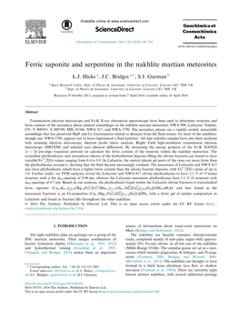 Ferric Saponite and Serpentine in the Nakhlite Martian Meteorites