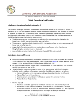 California Craft Brewers Association CCBA Growler Clarification