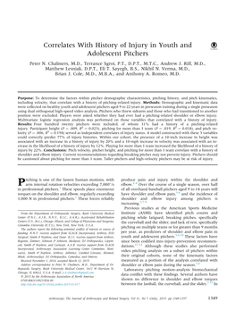 Correlates with History of Injury in Youth and Adolescent Pitchers Peter N