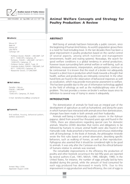 Animal Welfare Concepts and Strategy for Poultry Production: a Review