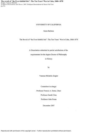 The Ten Years' War in Cuba, 1868--1878 Ziegler, Vanessa Michelle Proquest Dissertations and Theses; 2007; Proquest Dissertations & Theses Full Text Pg