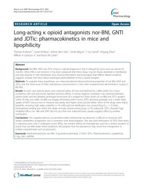 Long-Acting Κ Opioid Antagonists Nor-BNI, GNTI and Jdtic