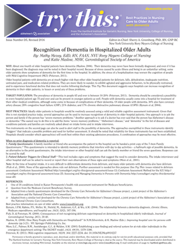 Recognition of Dementia in Hospitalized Older Adults
