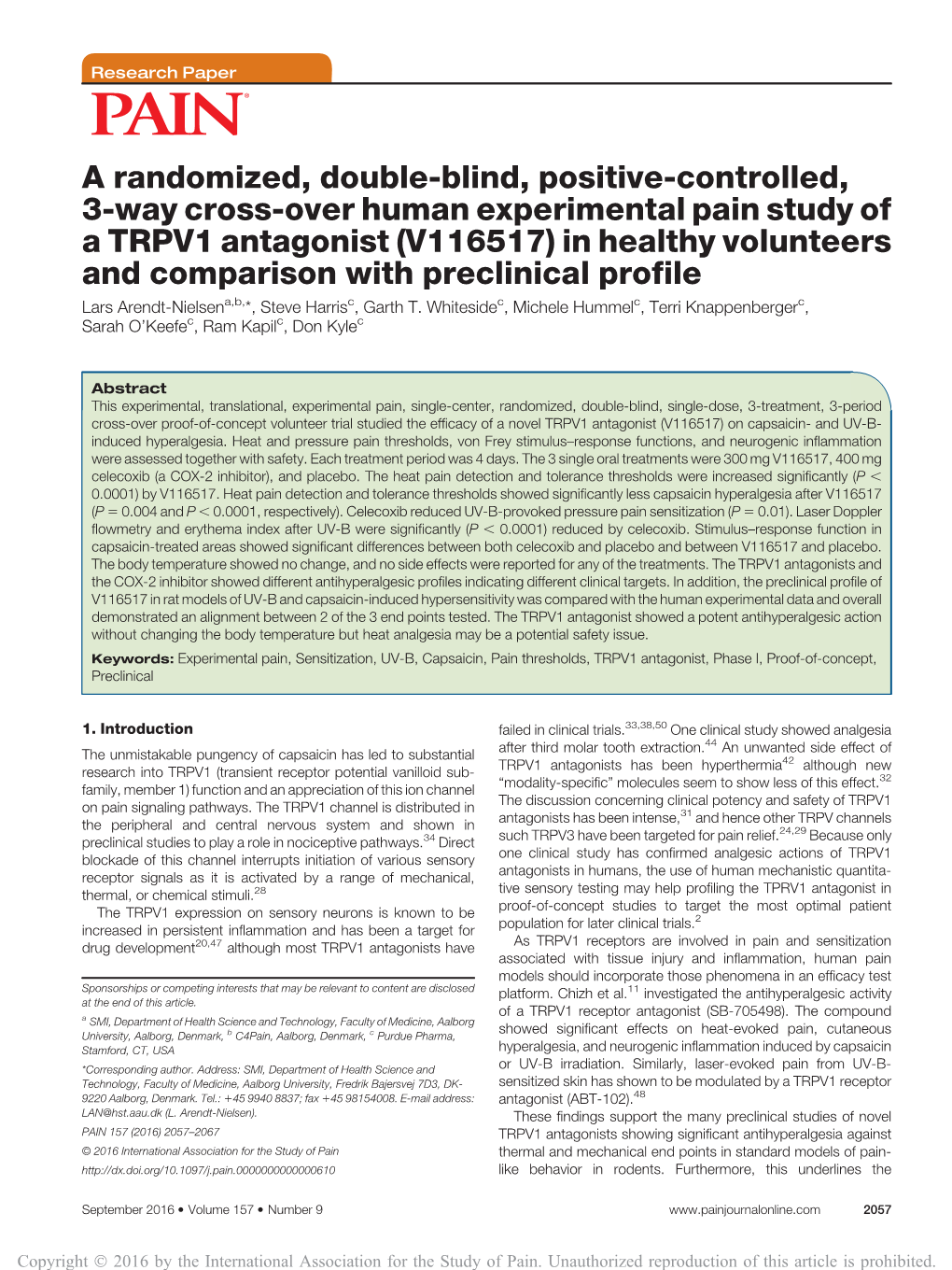 V116517) in Healthy Volunteers and Comparison with Preclinical Profile Lars Arendt-Nielsena,B,*, Steve Harrisc, Garth T