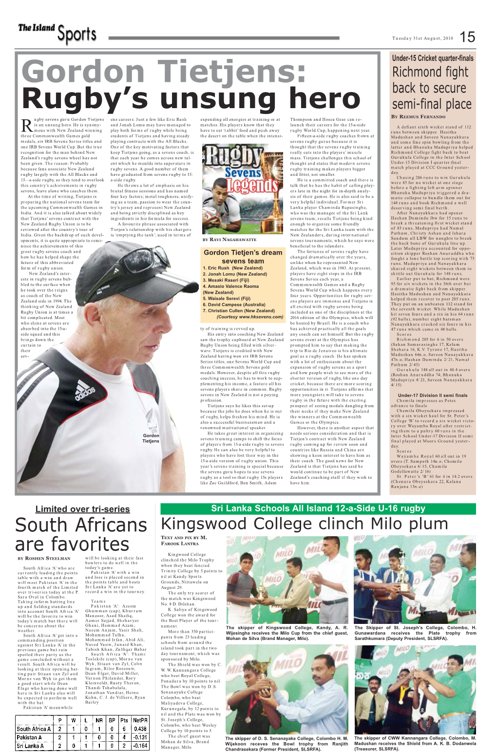 Gordon Tietjens: Richmond Fight Back to Secure Rugby’S Unsung Hero Semi-Final Place Ugby Sevens Guru Gordon Tietjens Ens Careers