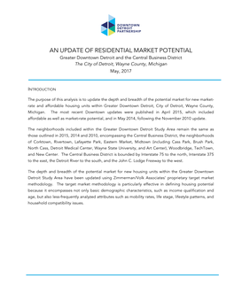 AN UPDATE of RESIDENTIAL MARKET POTENTIAL Greater Downtown Detroit and the Central Business District the City of Detroit, Wayne County, Michigan May, 2017