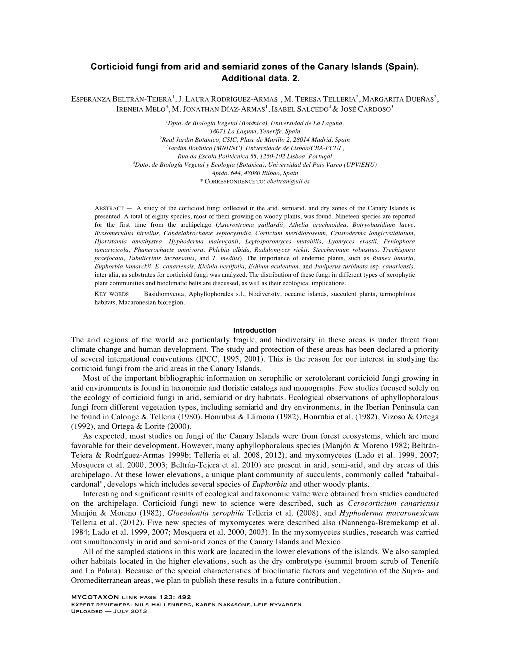 Corticioid Fungi from Arid and Semiarid Zones of the Canary Islands (Spain)