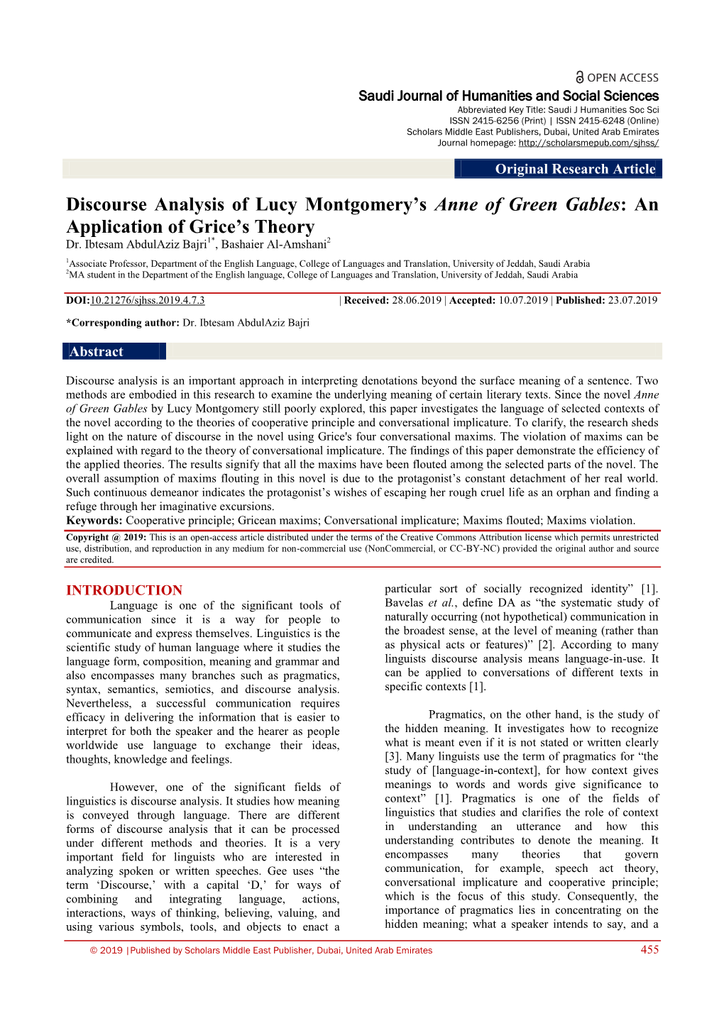 Discourse Analysis of Lucy Montgomery's Anne of Green Gables