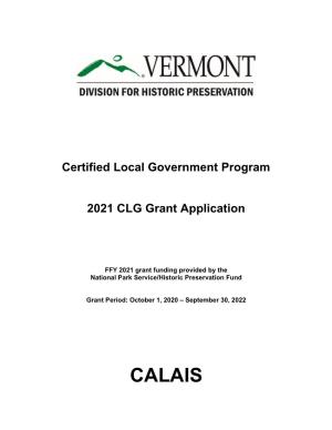 CALAIS Vermont Certified Local Government Program 2021 Grant Application Form
