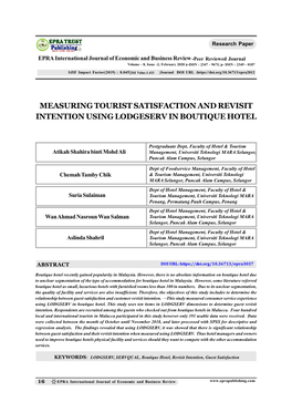Measuring Tourist Satisfaction and Revisit Intention Using Lodgeserv in Boutique Hotel