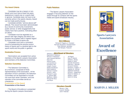 MARVIN J. MILLER • the Award of Excellence Is Presented Reuven J