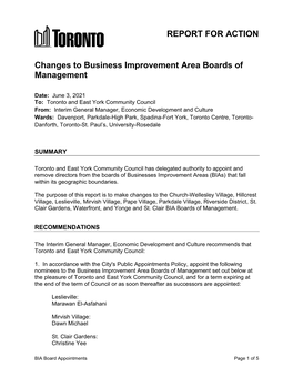 Changes to Business Improvement Area Boards of Management