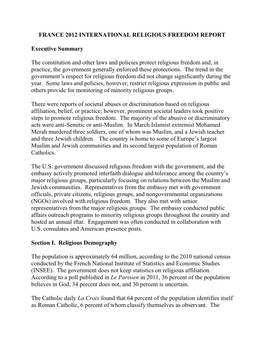 France 2012 International Religious Freedom Report