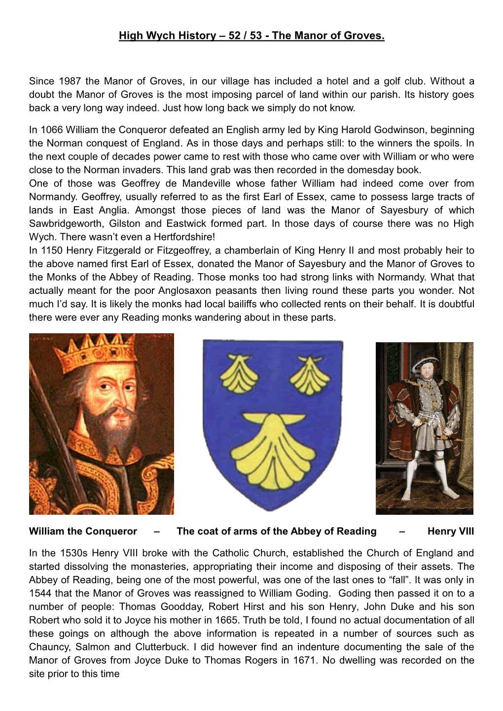 High Wych History – 52 / 53 - the Manor of Groves