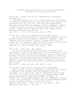 Oklahoma State Statute Title 11, Platting and Zoning Sections 41.101-115 and 42.101-106