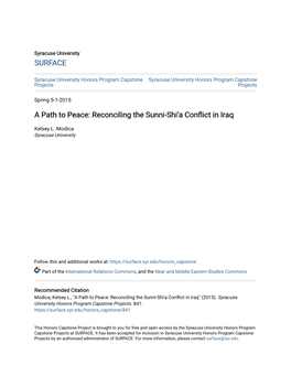 Reconciling the Sunni-Shi'a Conflict in Iraq
