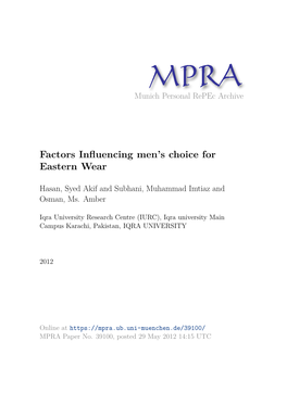 Factors Influencing Men's Choice for Eastern Wear
