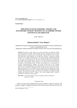 THE EFFECTS of PLYOMETRIC, WEIGHT and PLYOMETRIC-WEIGHT TRAINING on ANAEROBIC POWER and MUSCULAR STRENGTH UDC 796.012 Rahman