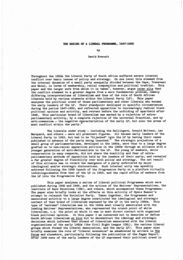 Throughout the 1950S the Liberal Party of South Africa Suffered Severe Internal Conflict Over Basic Issues of Policy and Strategy