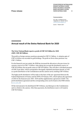PDF Annual Result of the Swiss National Bank for 2020