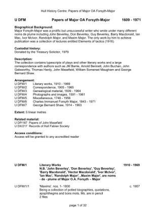 U DFM Papers of Major OA Forsyth-Major 1609 - 1971