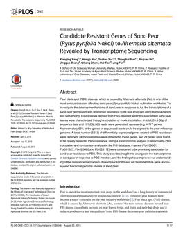 Candidate Resistant Genes of Sand Pear (Pyrus Pyrifolia Nakai) to Alternaria Alternata Revealed by Transcriptome Sequencing