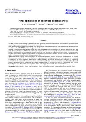 Final Spin States of Eccentric Ocean Planets P