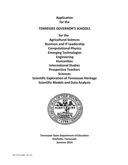 Application for the TENNESSEE GOVERNOR's SCHOOLS for The