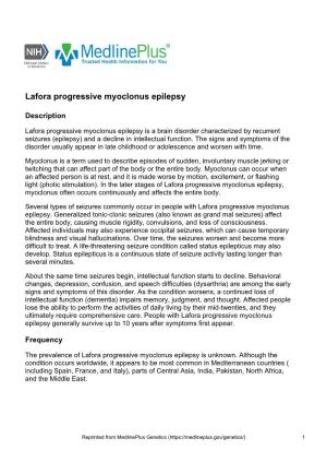 Lafora Progressive Myoclonus Epilepsy