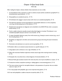 Chapter 10 Quiz Study Guide PSYC 356
