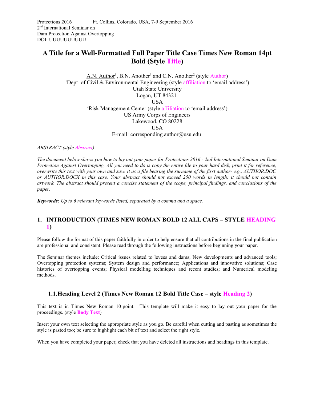 A Title for a Well-Formatted Full Paper Title Case Times New Roman 14Pt Bold (Style Title)