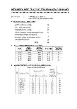 Information Sheet of District Education Office, Kalahandi