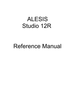 Studio 12R Reference Manual 1 Table of Contents